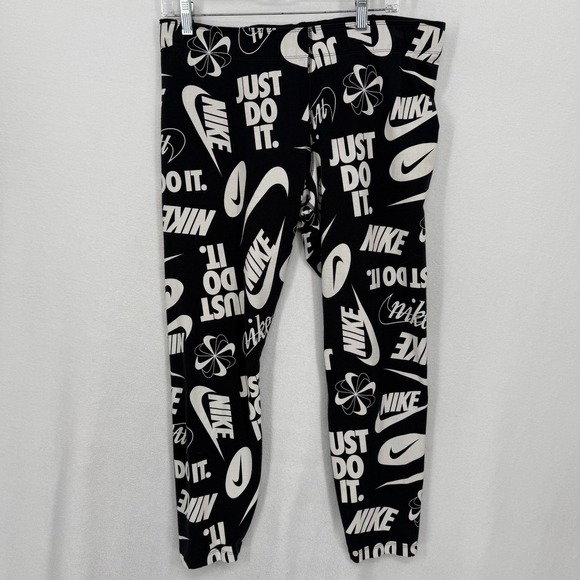 Nike Womens Leggings All Over Print Just Do It Black White XL AR3260 Leg A See - Picture 10 of 10